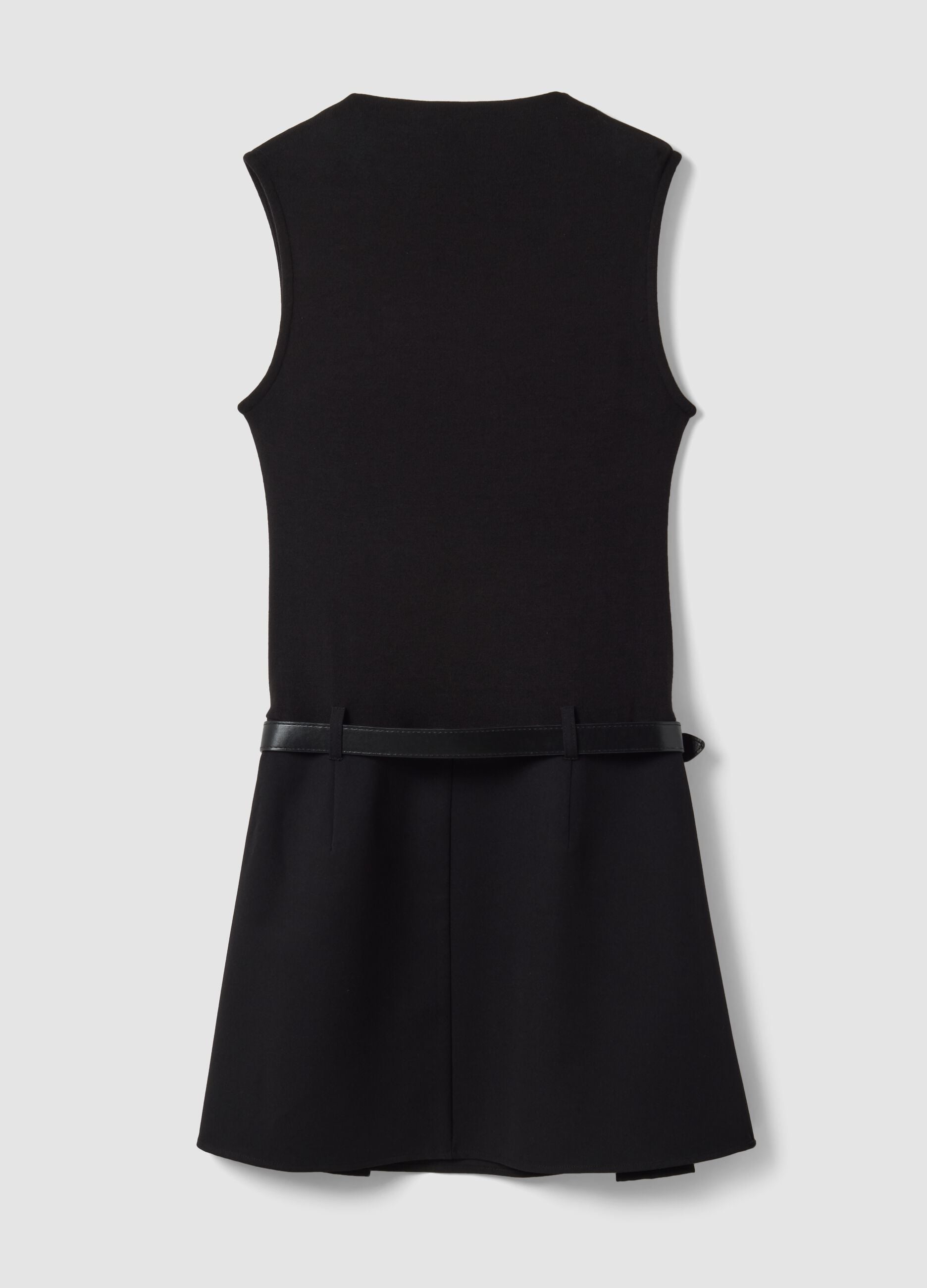 Black stretch viscose dress with structured high neckline