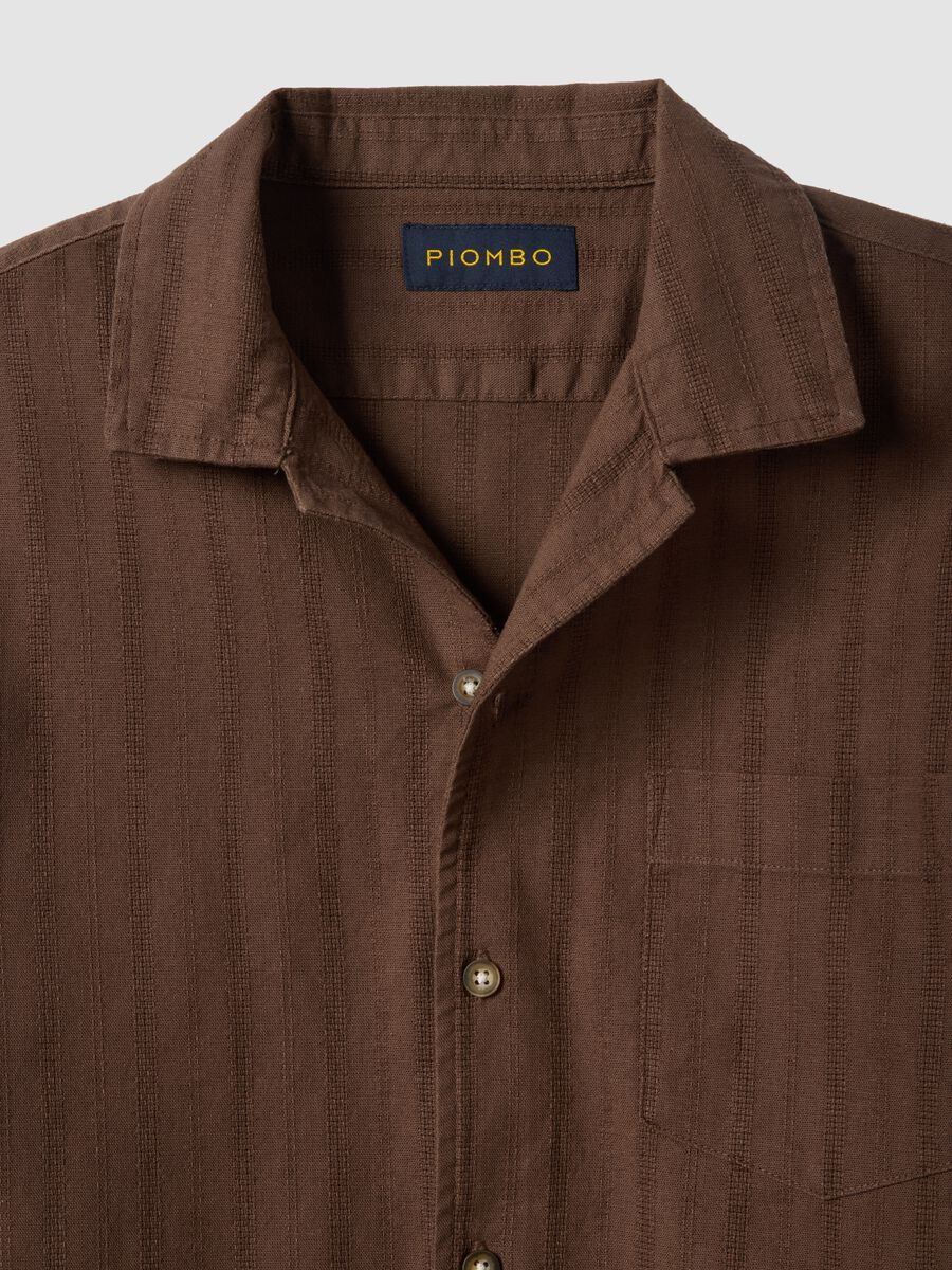 Brown pure cotton regular-fit striped shirt with chest pocket_5