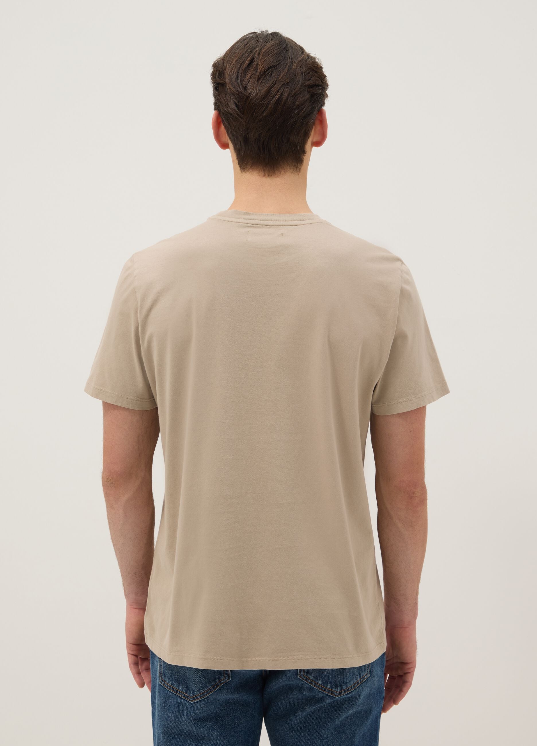 Beige short-sleeve t-shirt in pure Italian cotton