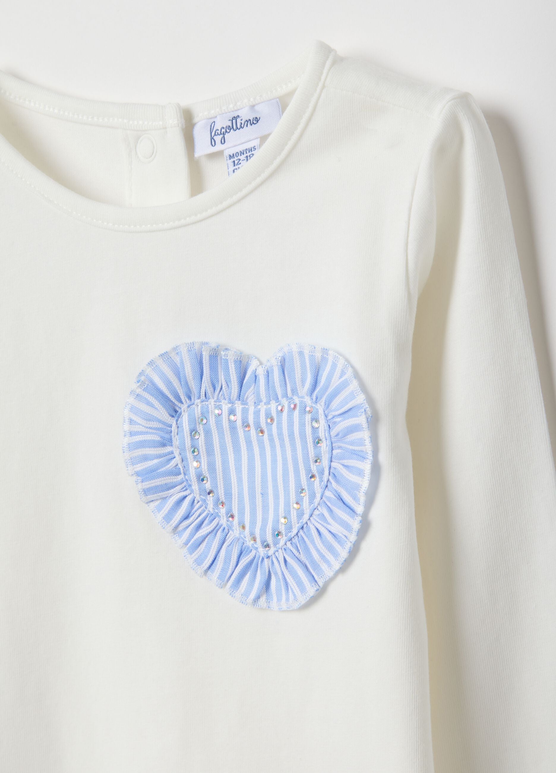 White stretch cotton regular fit girl's T-shirt with heart