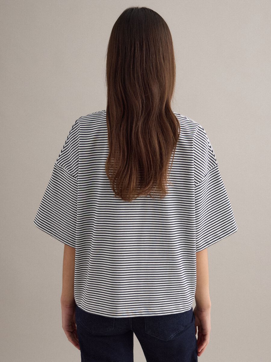 Multi-colour striped cotton blend regular fit t-shirt with pocket_3