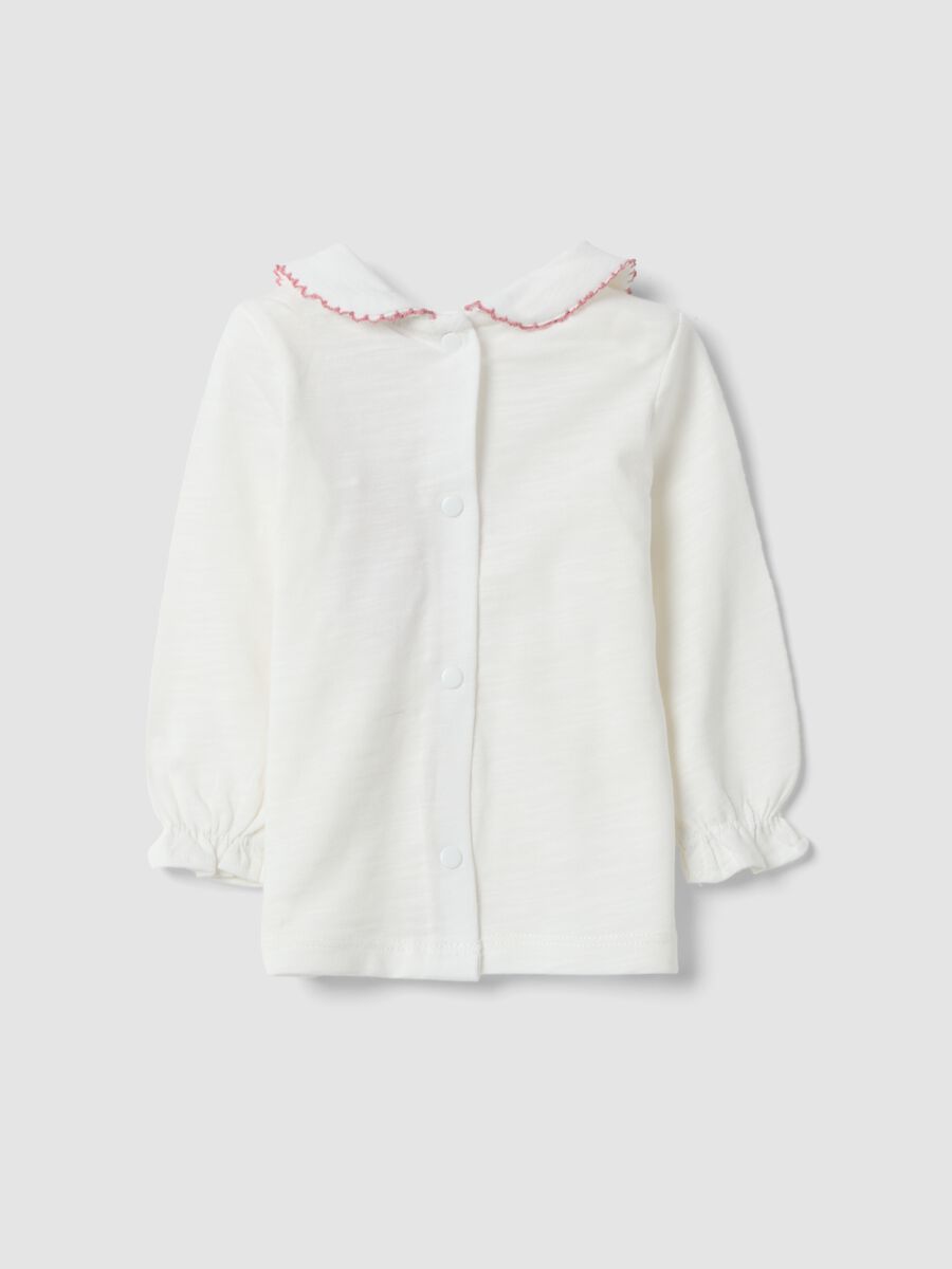 White organic cotton jersey top with embroidery, regular fit_1