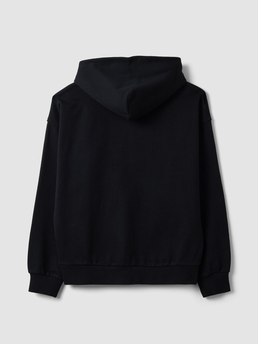 Felpa crop nera in puro cotone con cappuccio over fit_2