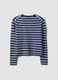 Blue crew-neck striped oversized cardigan in lyocell and wool blend_6