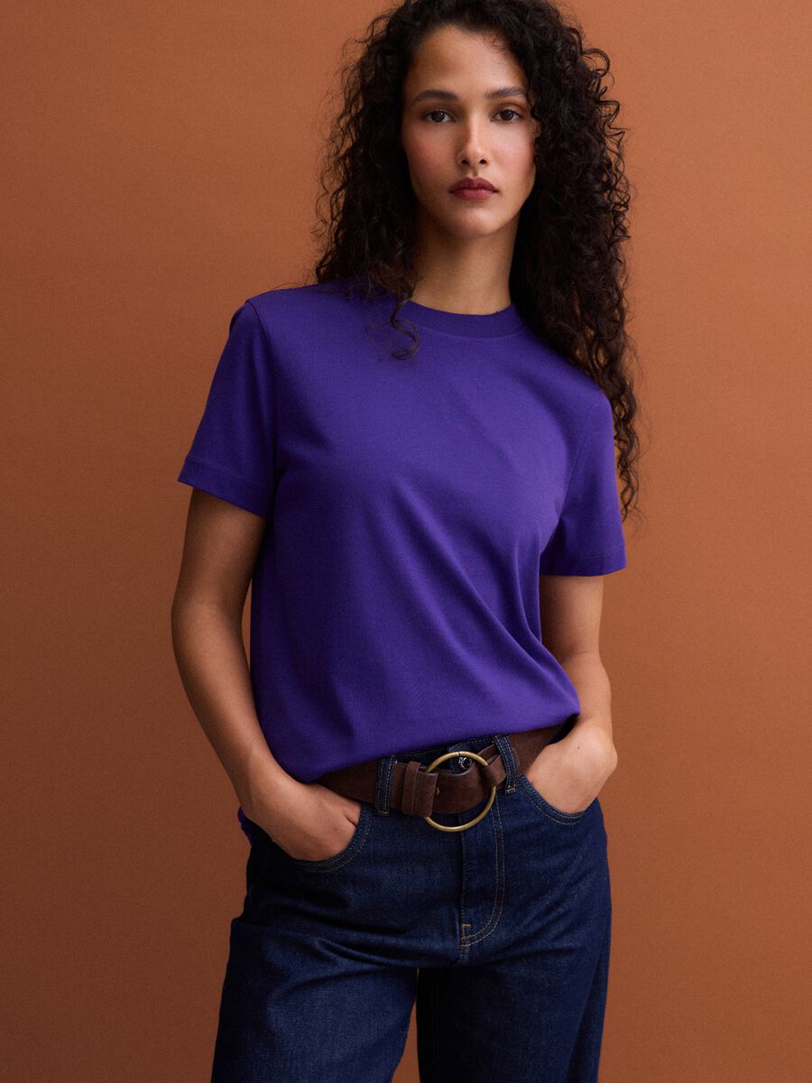 T-shirt girocollo viola in puro cotone Supima regular fit_0