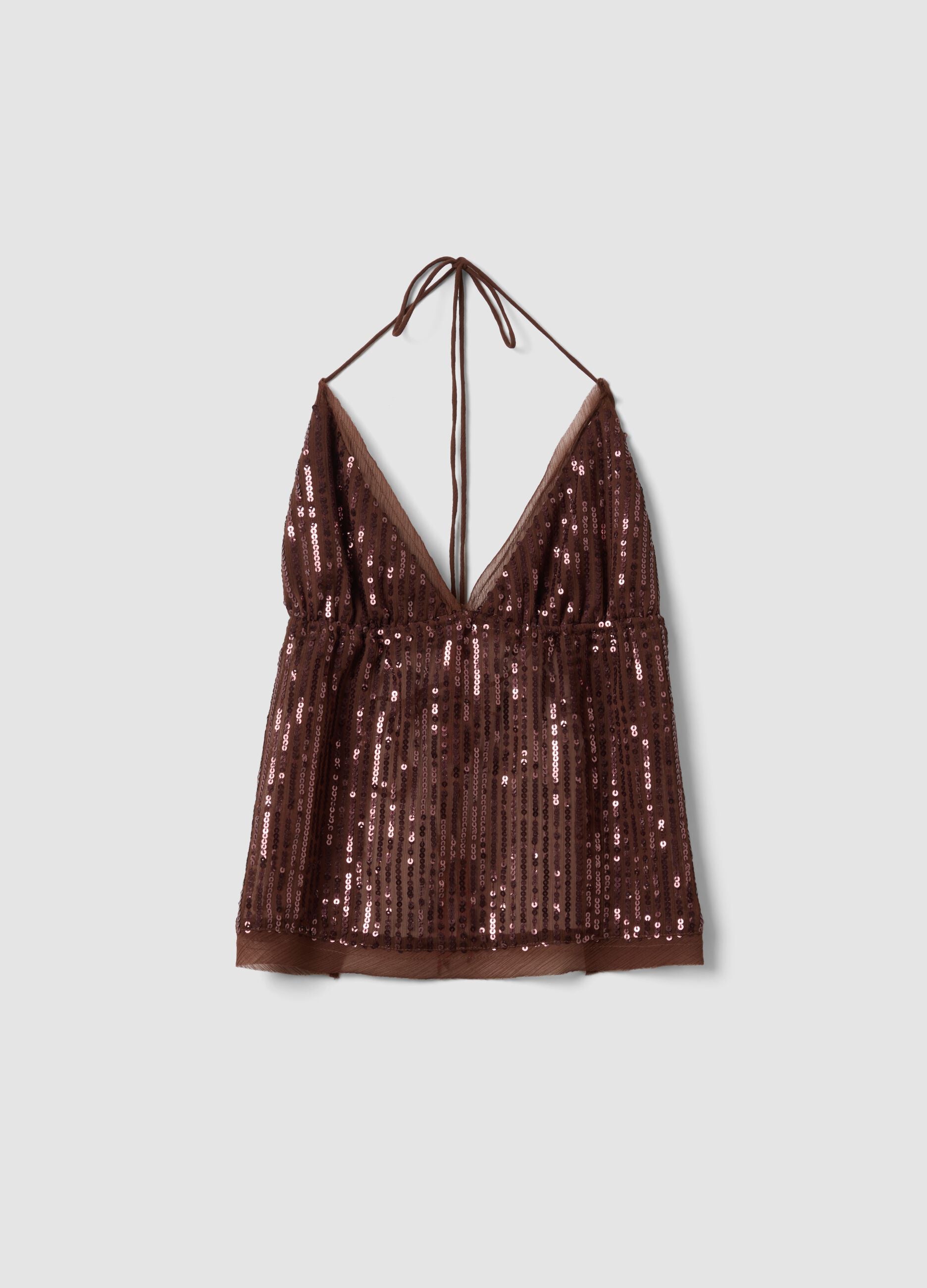 Brown sequin top with thin straps