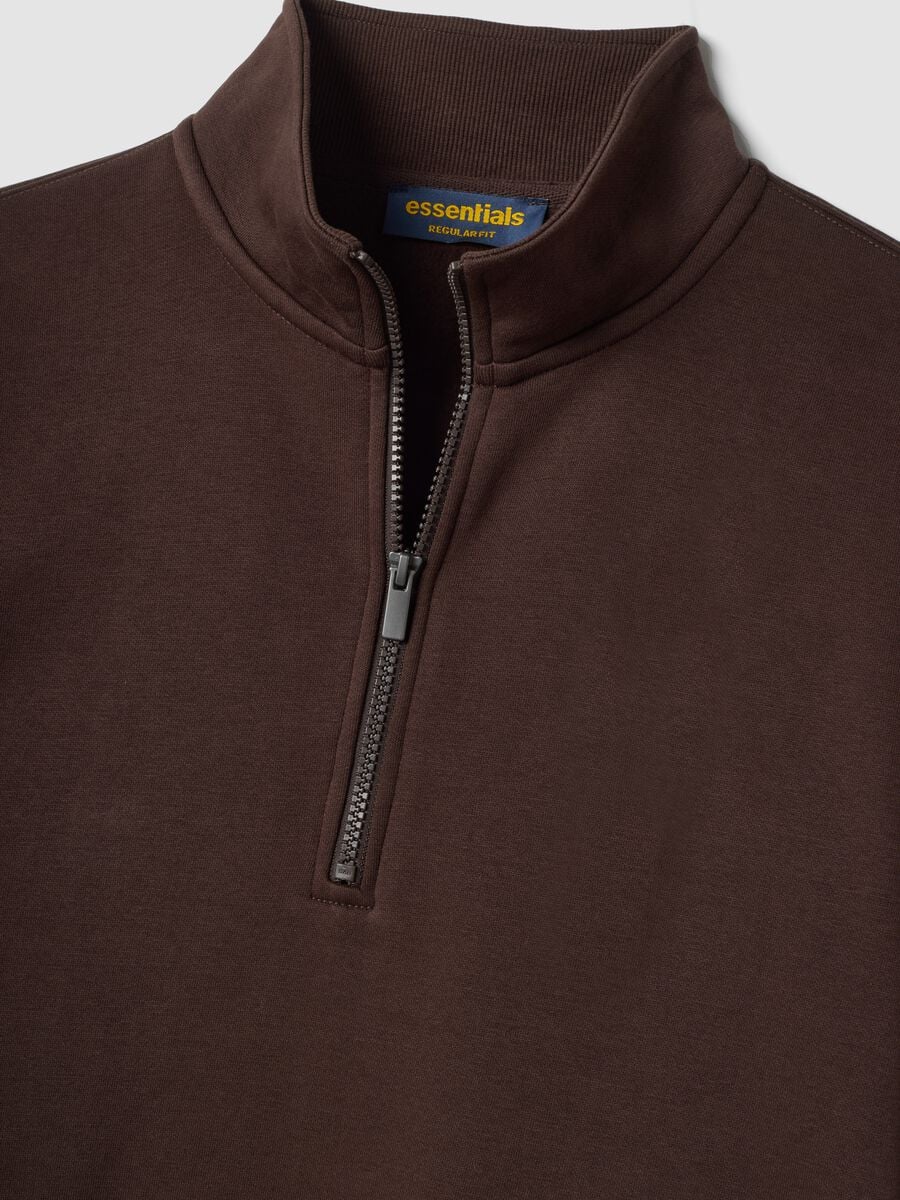 Brown cotton-blend half-zip crew-neck_5