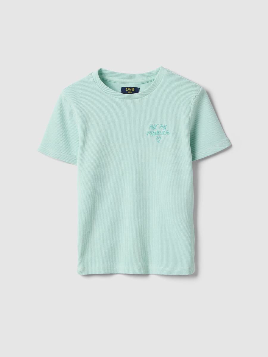 Blue fitted cotton stretch T-shirt for girls with embroidery_3