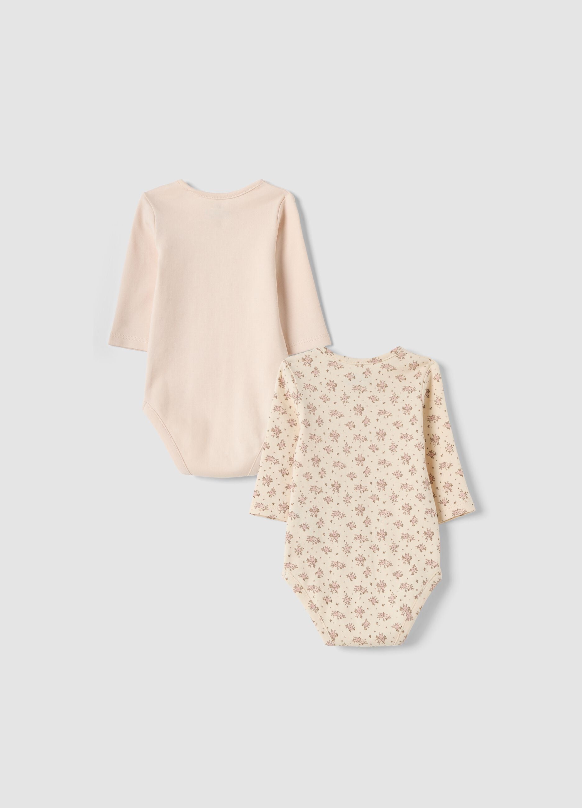 2-pack beige organic cotton bodysuits with print