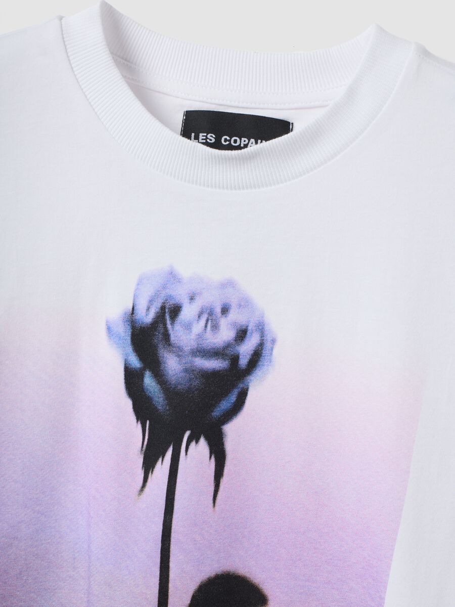 White pure cotton T-shirt with floral print, regular fit_5