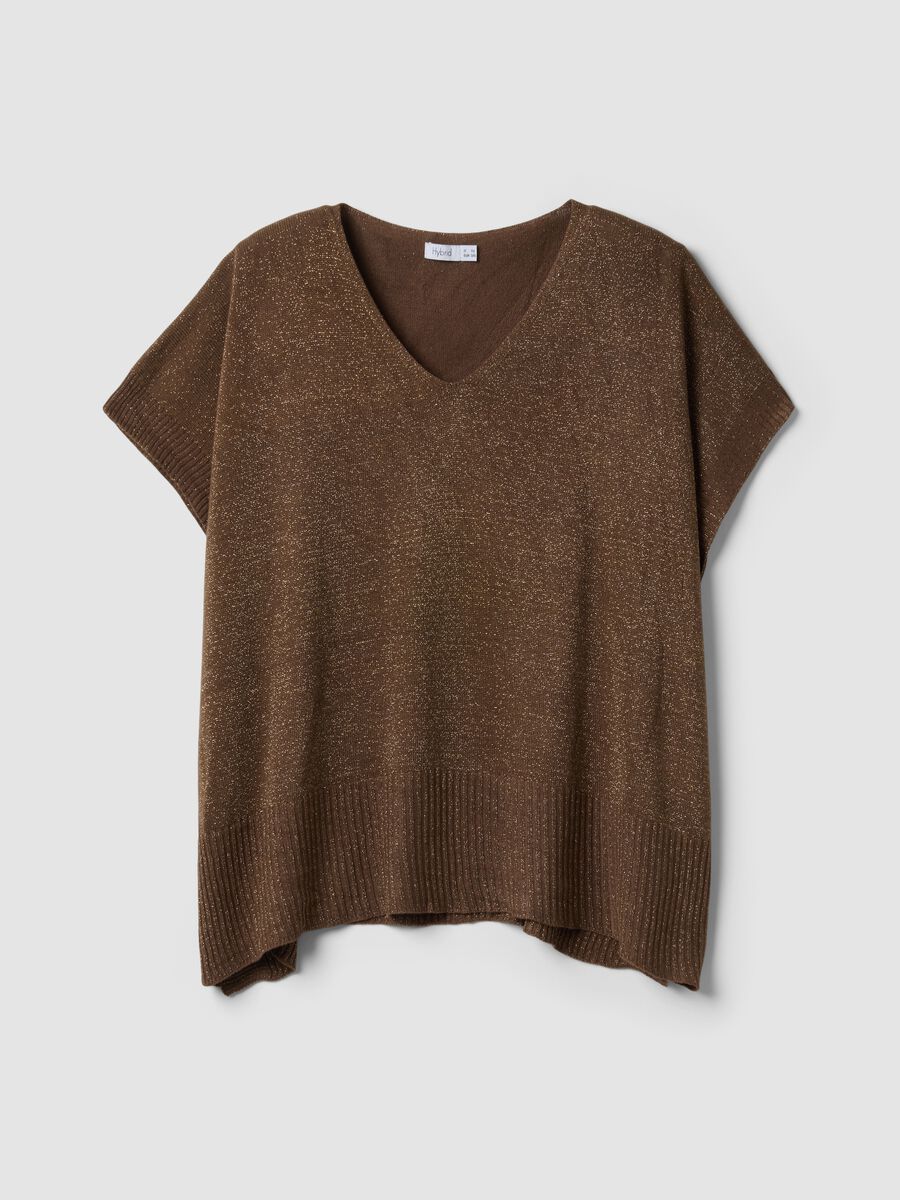 Brown modal-blend V-neck knit top_4