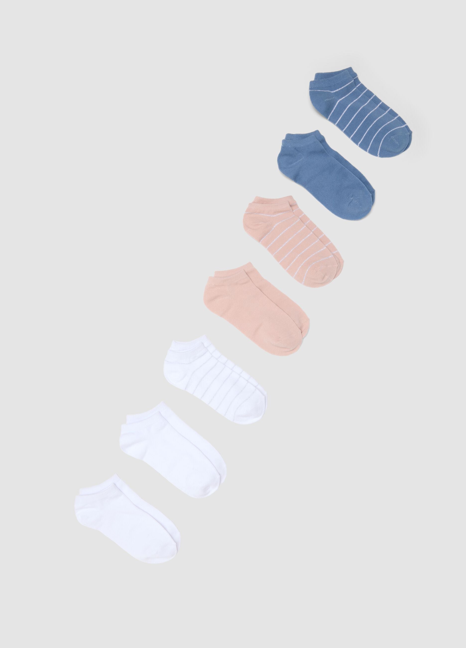 Seven-pack of multicolour striped no-show socks in a cotton blend