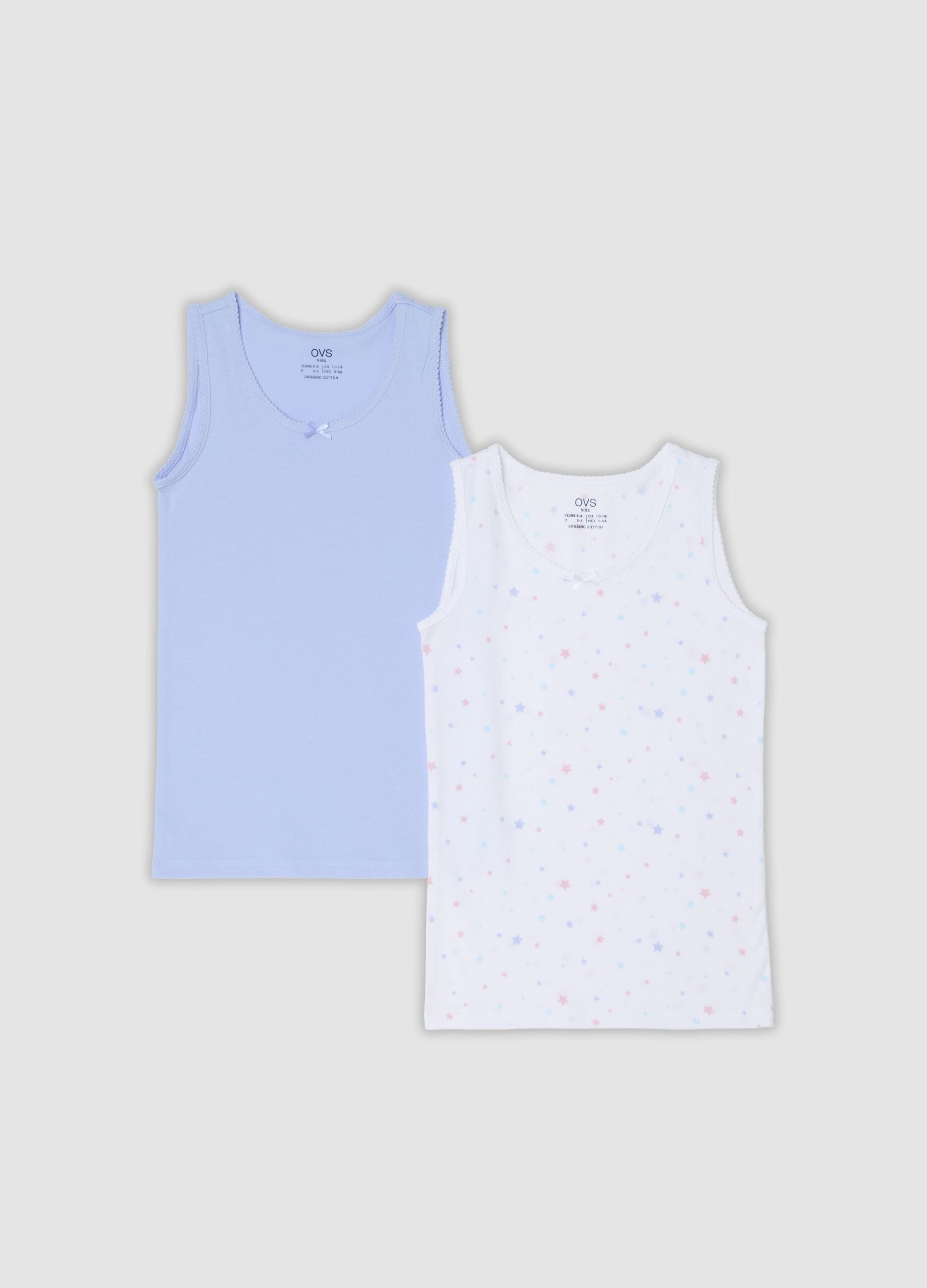 2-pack of multicolour organic cotton vests with print for girls