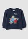 Blue pure cotton crew-neck sweatshirt with print for boys, regular fit_0