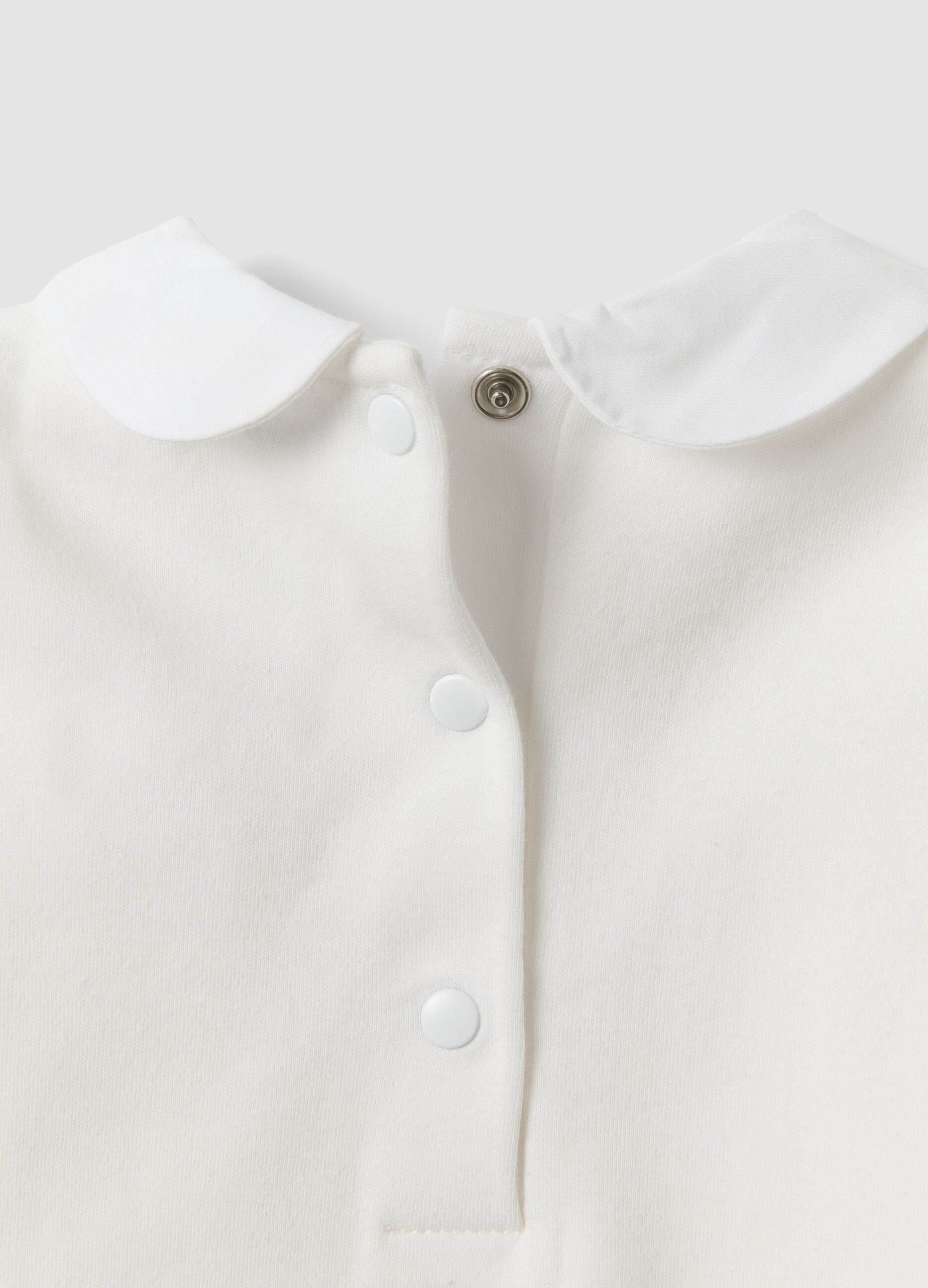 White organic cotton bodysuit with collar for baby girl
