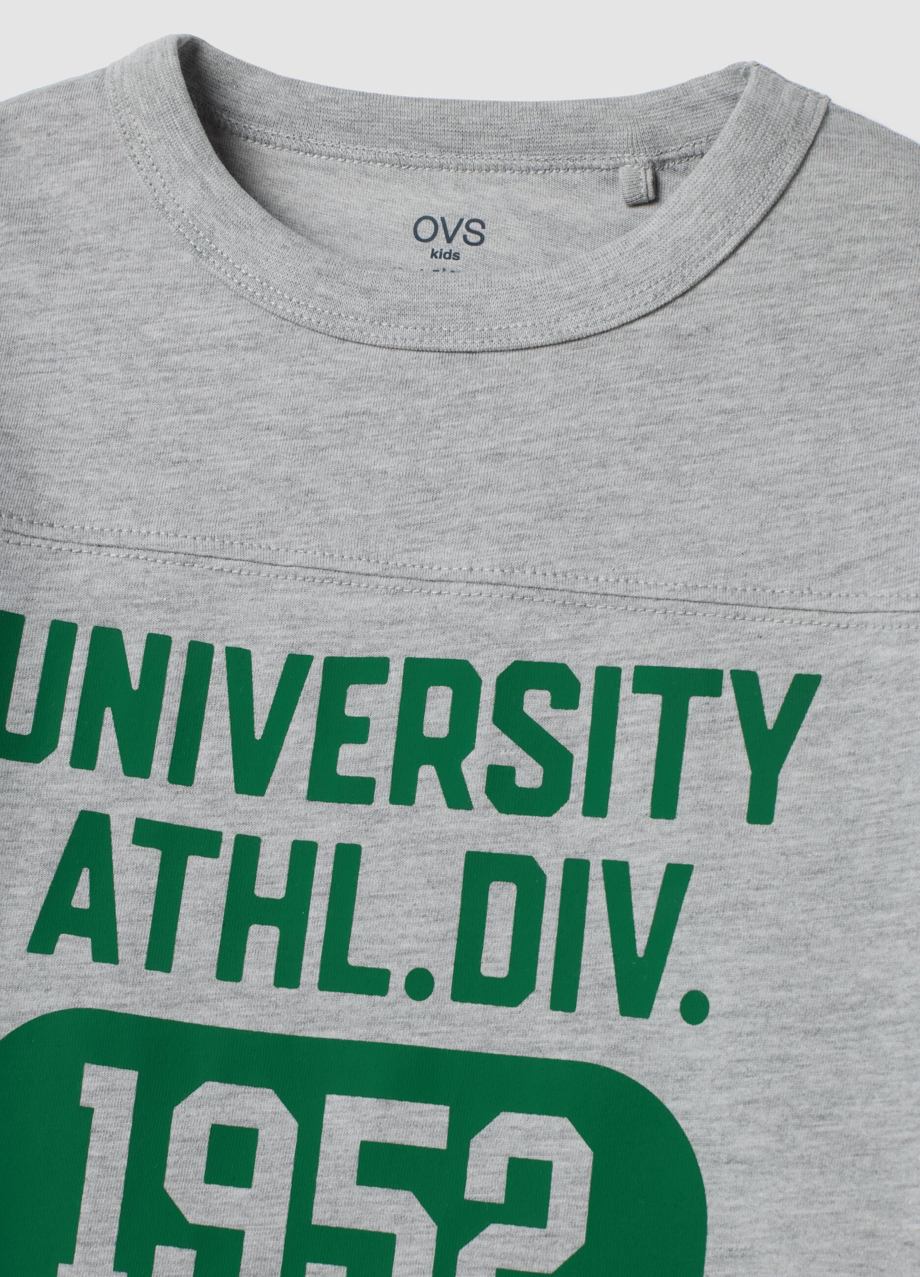 Grey pure cotton crew-neck T-shirt
