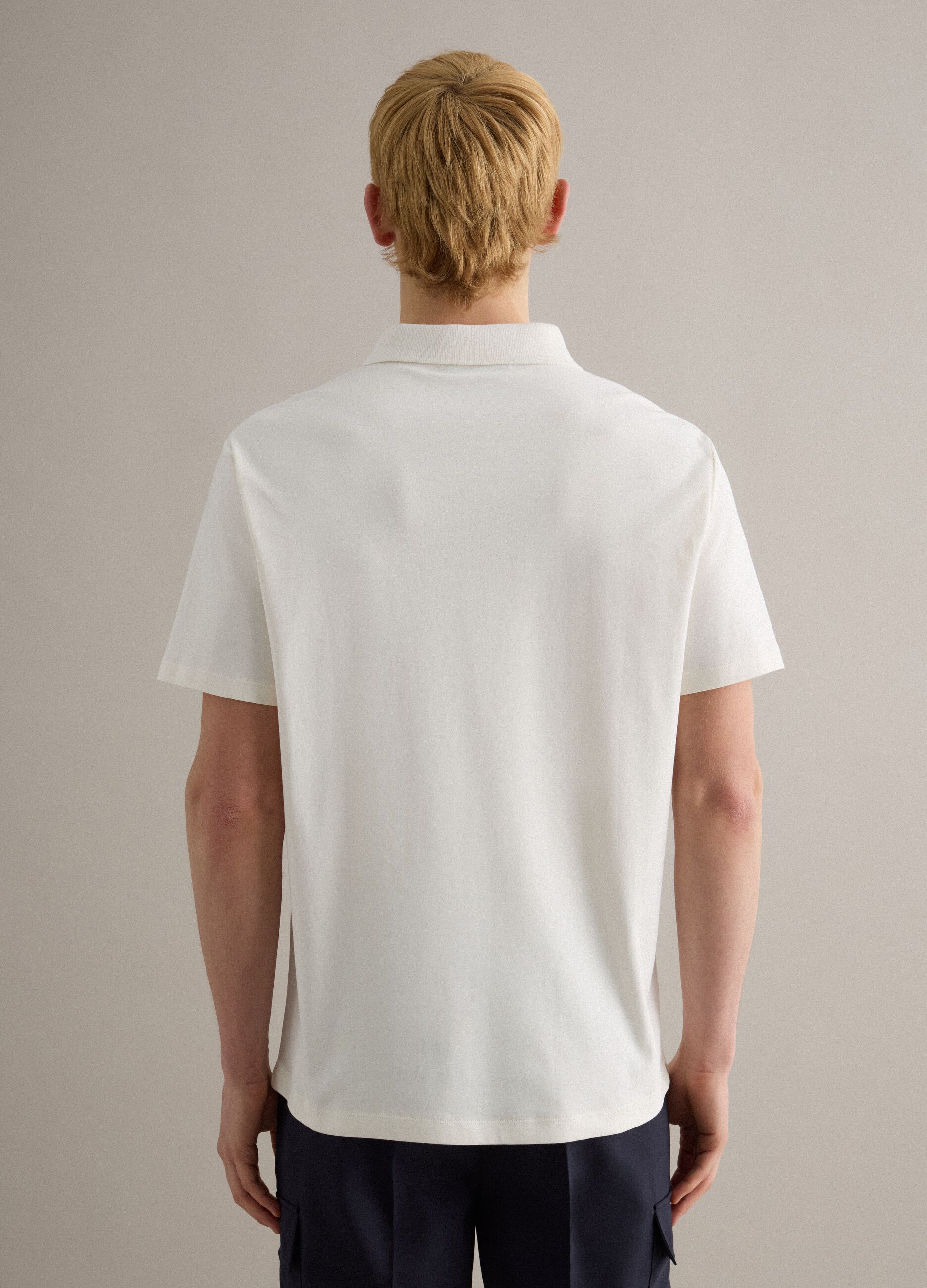 White polo shirt in pure mercerised cotton, regular fit