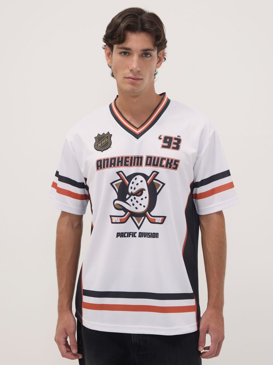 White sports T-shirt with Anaheim Ducks print_1
