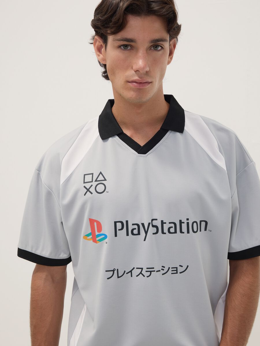 Grey PlayStation V-neck short-sleeve T-shirt_2