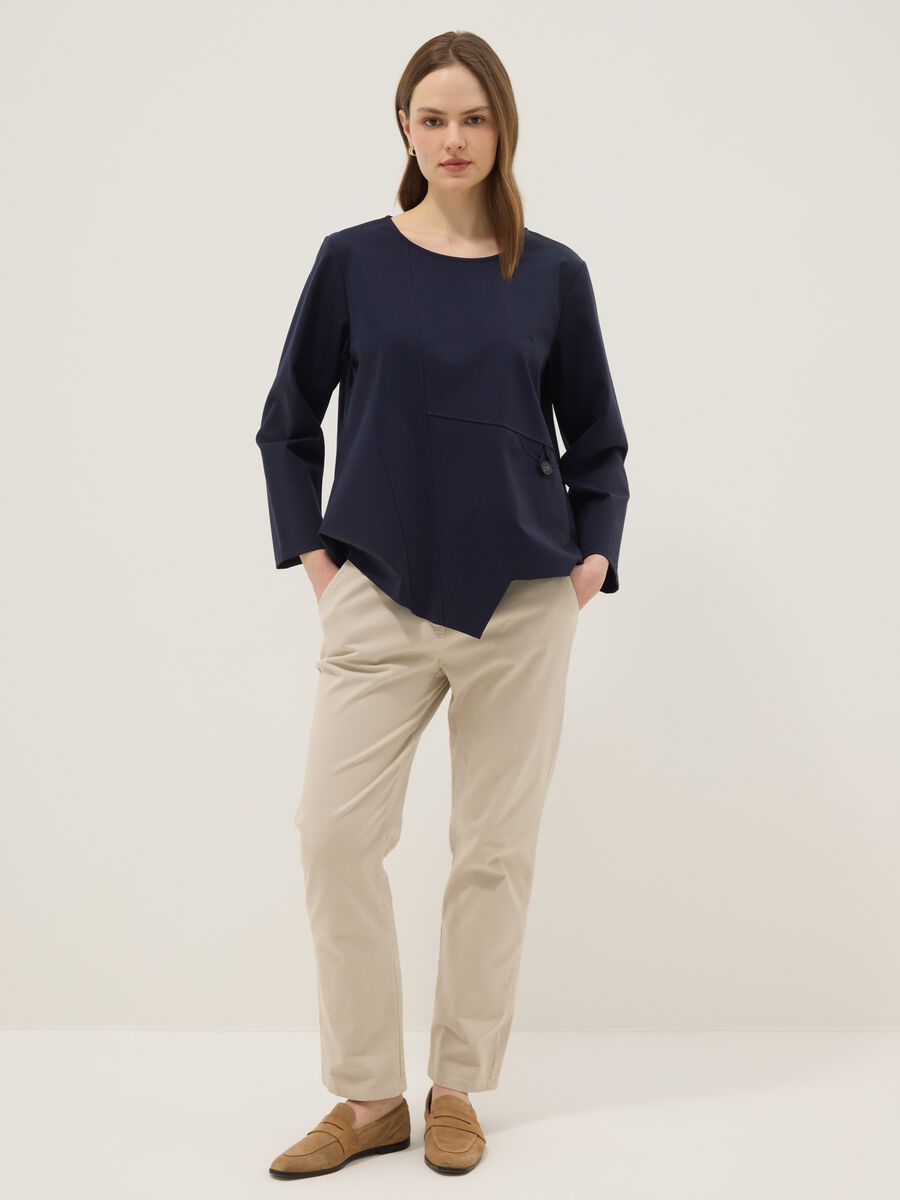 Blusa blu a maniche lunghe in cotone elasticizzato regular fit_1