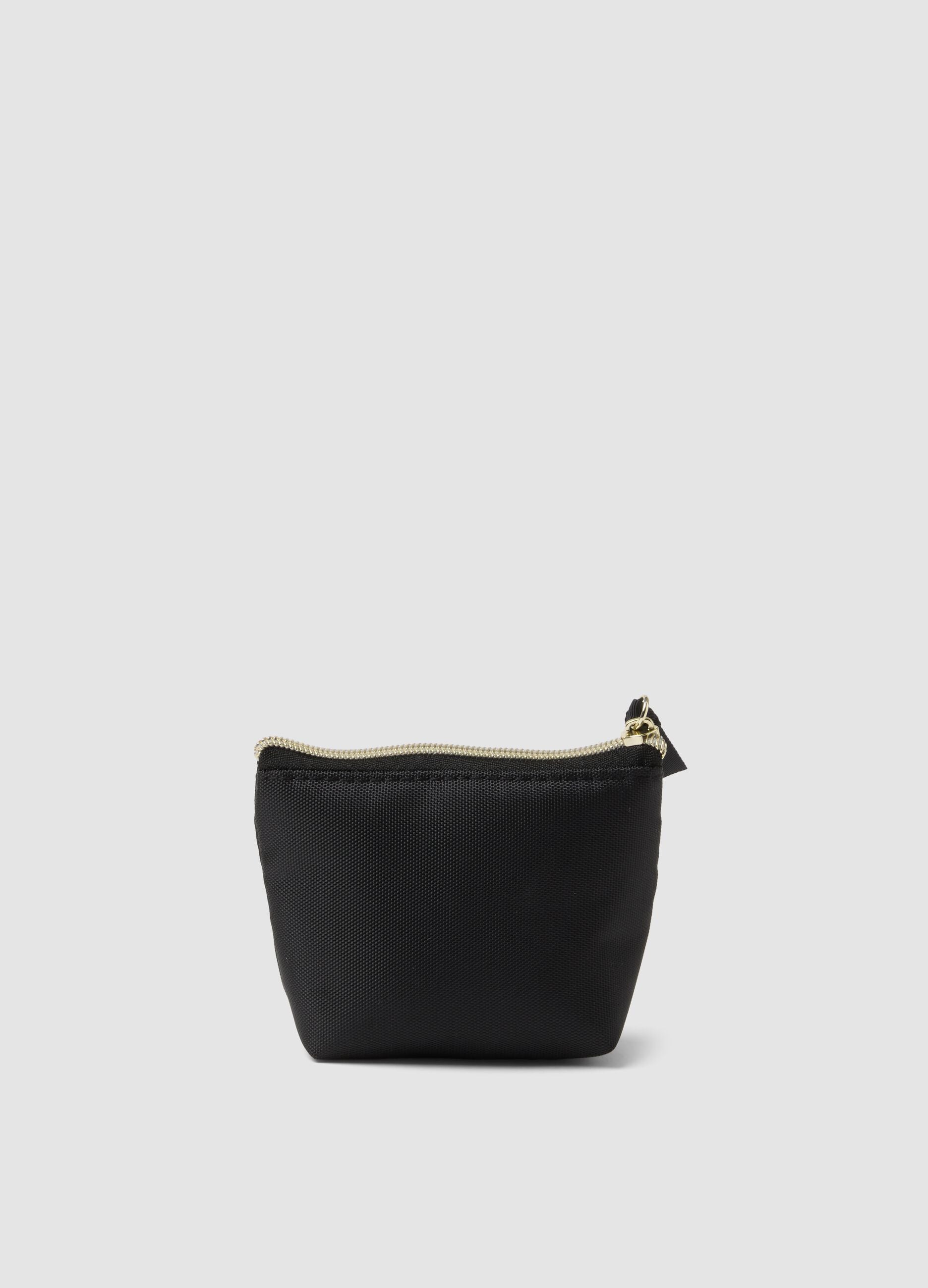 Black zip-up pouch with bow detail