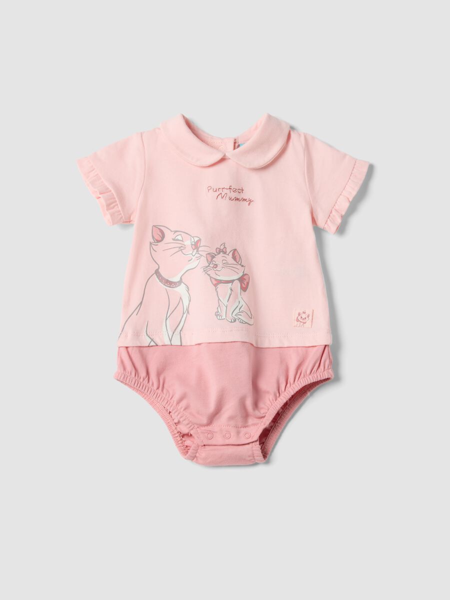 Baby girl pink pure cotton bodysuit with collar and print_0