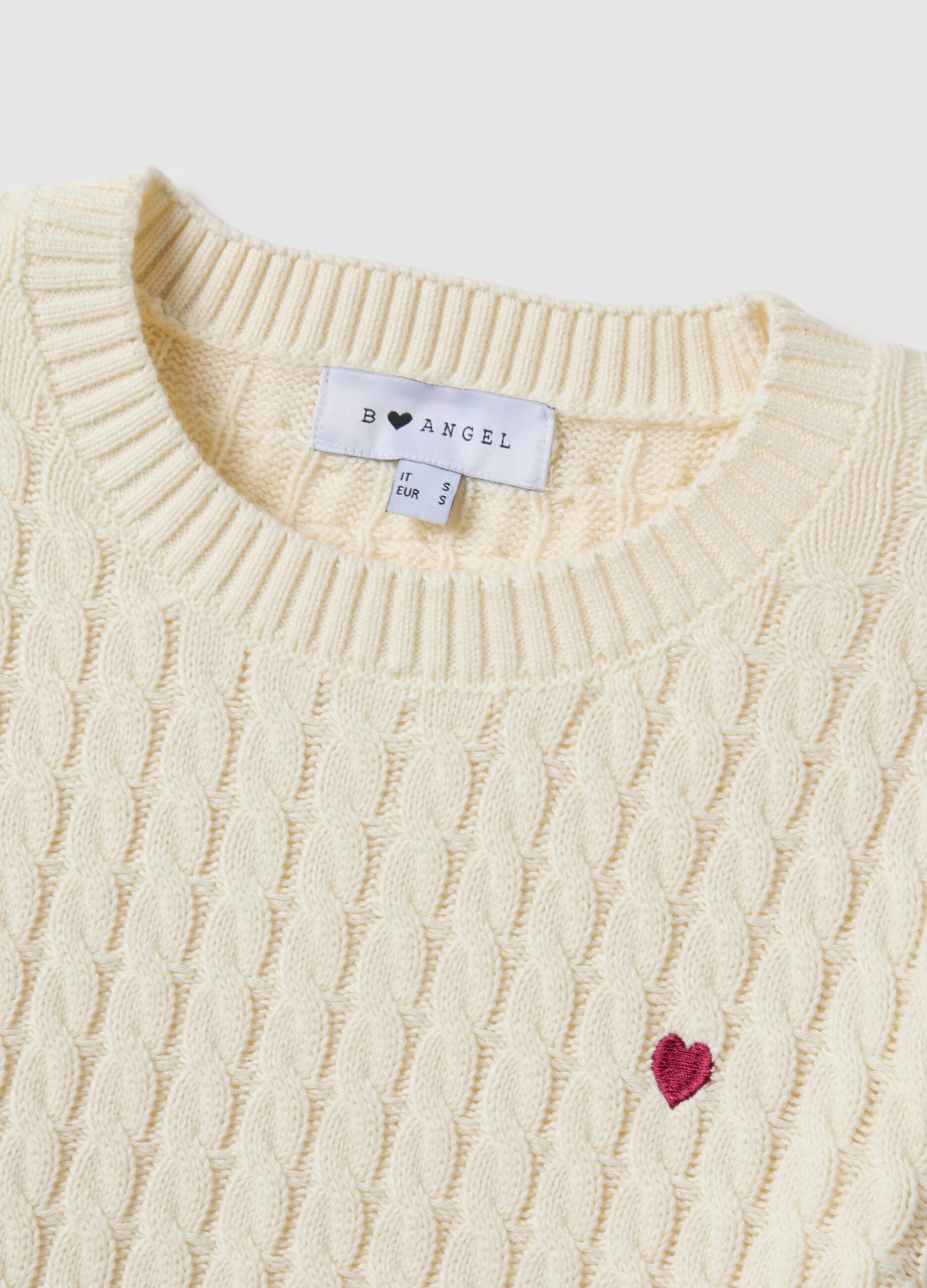 White pure cotton regular fit pullover with cable knit design