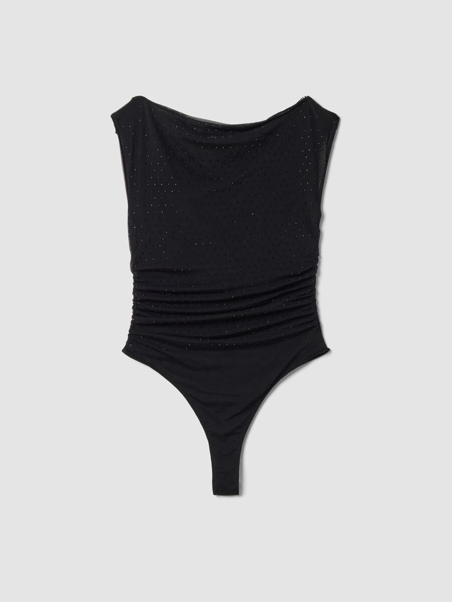 Body nero in tessuto elasticizzato con strass fitted_2