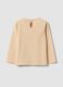 Beige organic cotton T-shirt with teddy bear print for baby girl_1