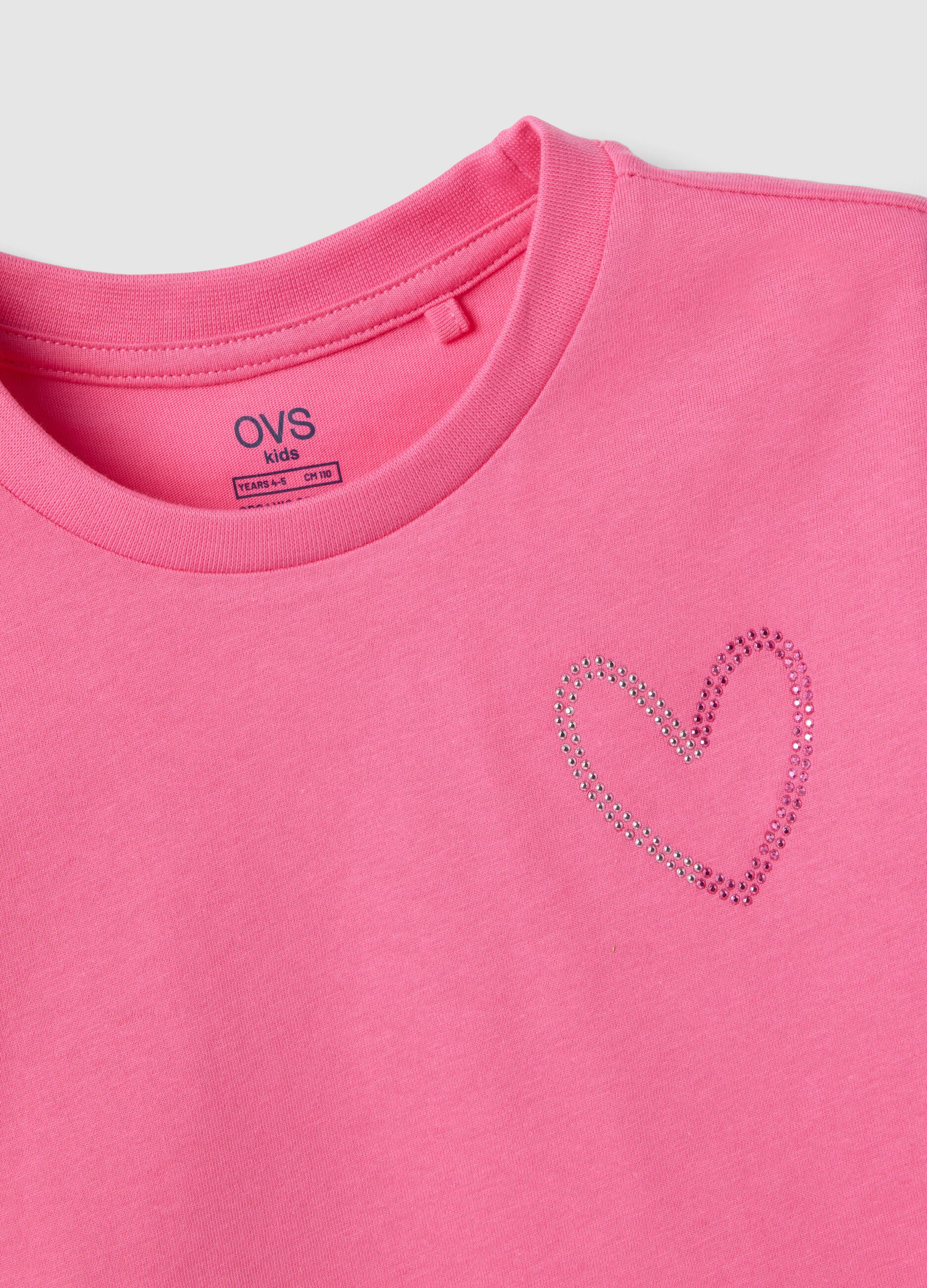 Girls' pink pure cotton boxy fit T-shirt with heart