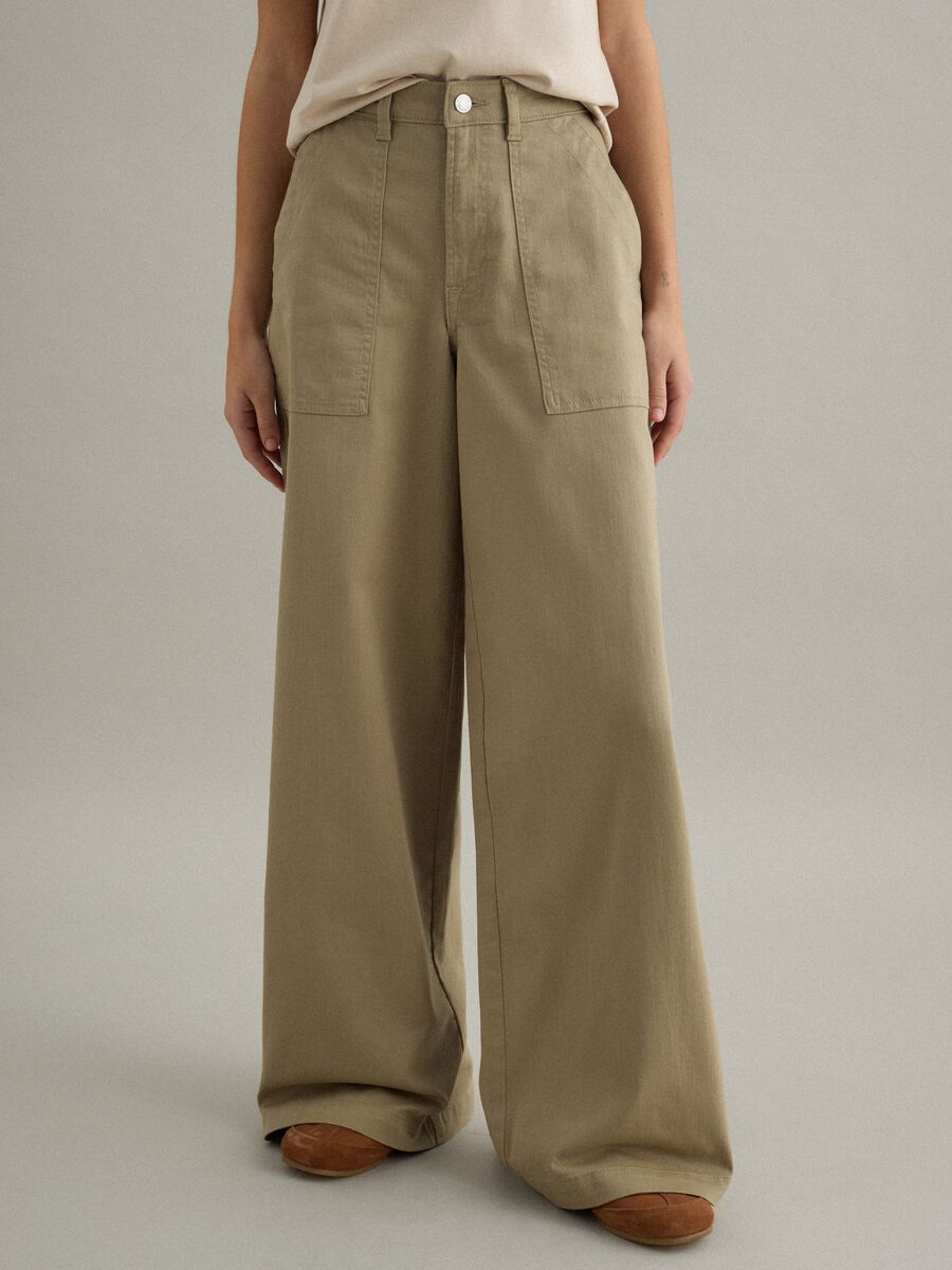 Beige Regular Fit Stretch Cotton Chino Trousers_1