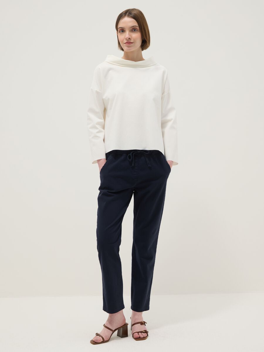 White regular fit stretch cotton blend jumper with wide neckline_1