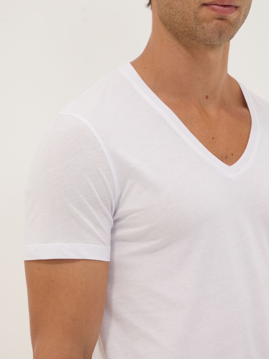 Bipack di t-shirt bianche in puro cotone extrafine con scollo a V profondo_2