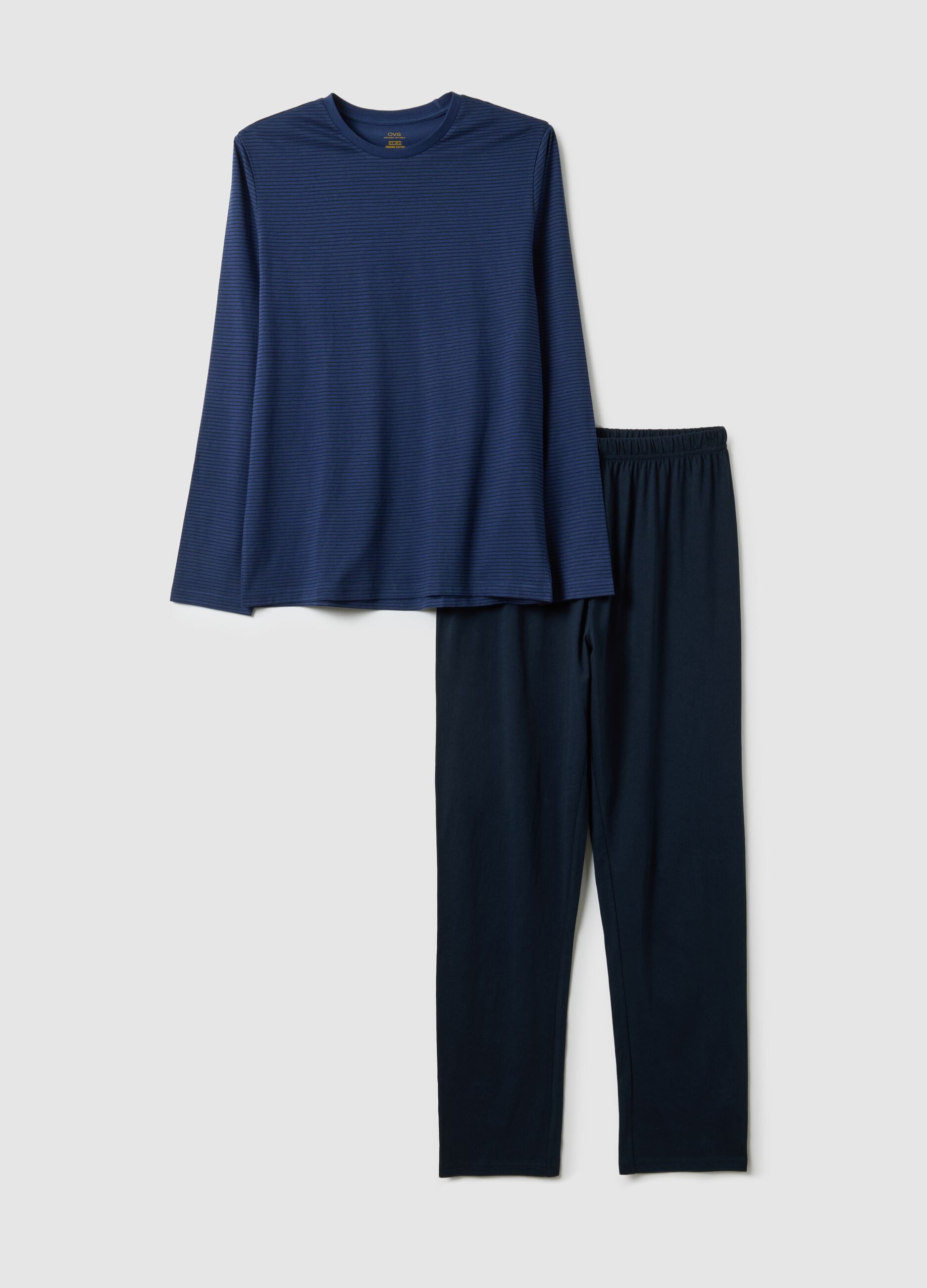 Long blue pyjamas in pure cotton, regular fit
