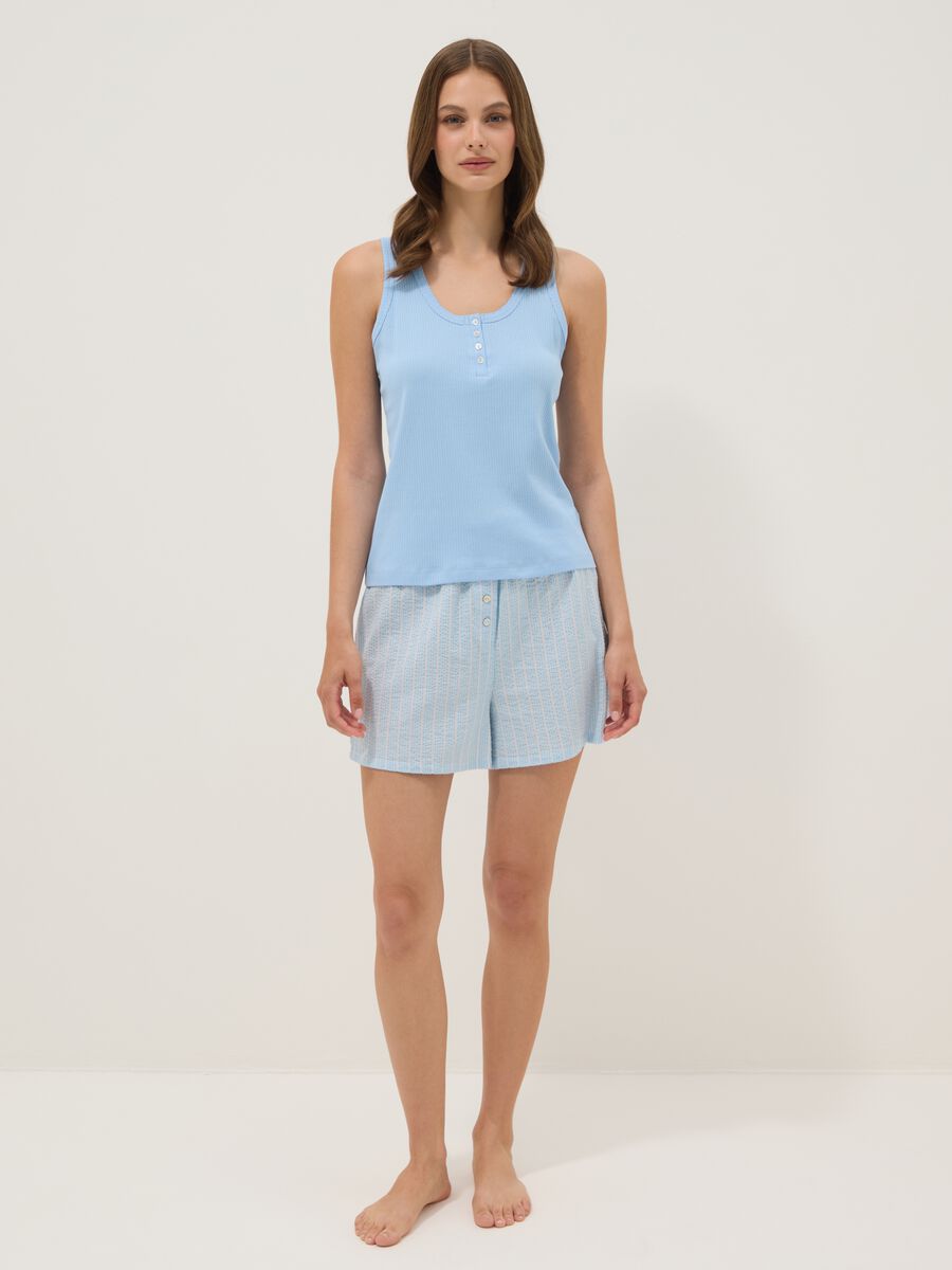 Blue striped pure cotton pyjama shorts, regular fit_0