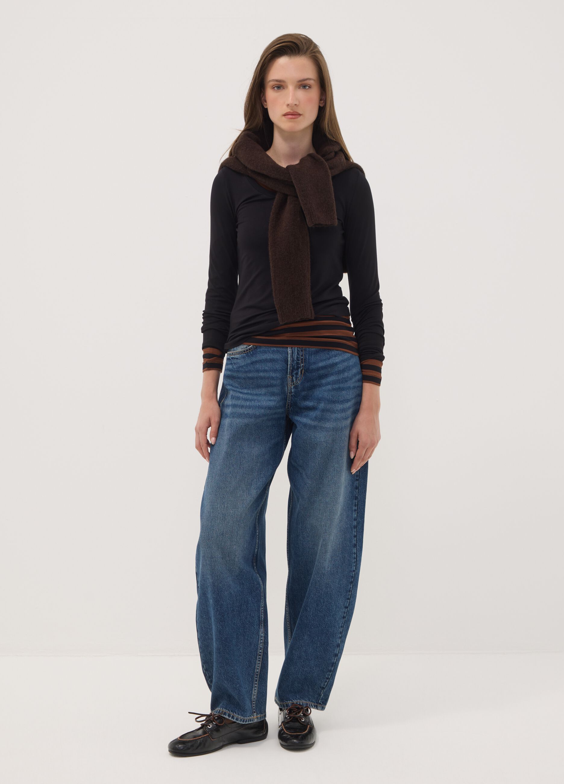 Black stretch viscose crew-neck slim-fit T-shirt