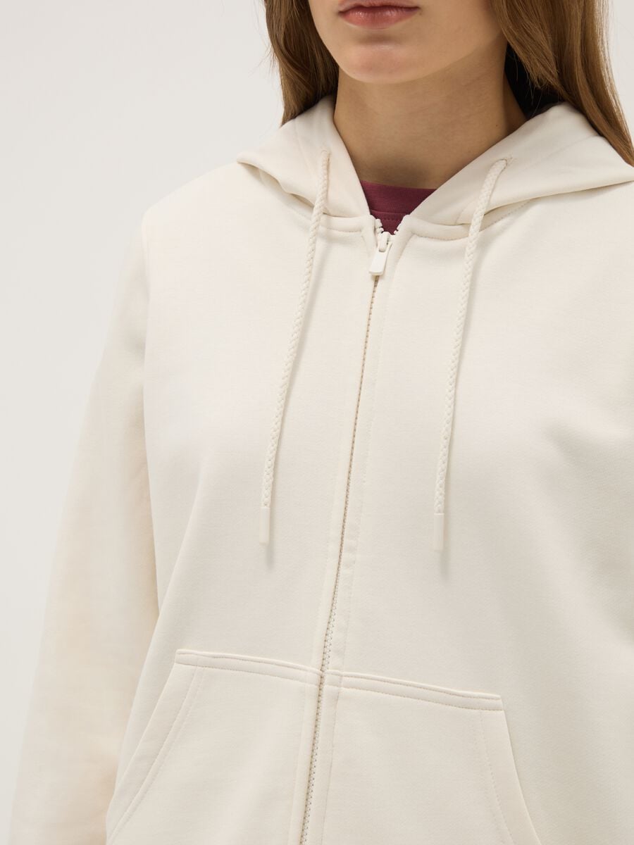 Felpa in misto cotone beige regular fit con cappuccio e zip_3