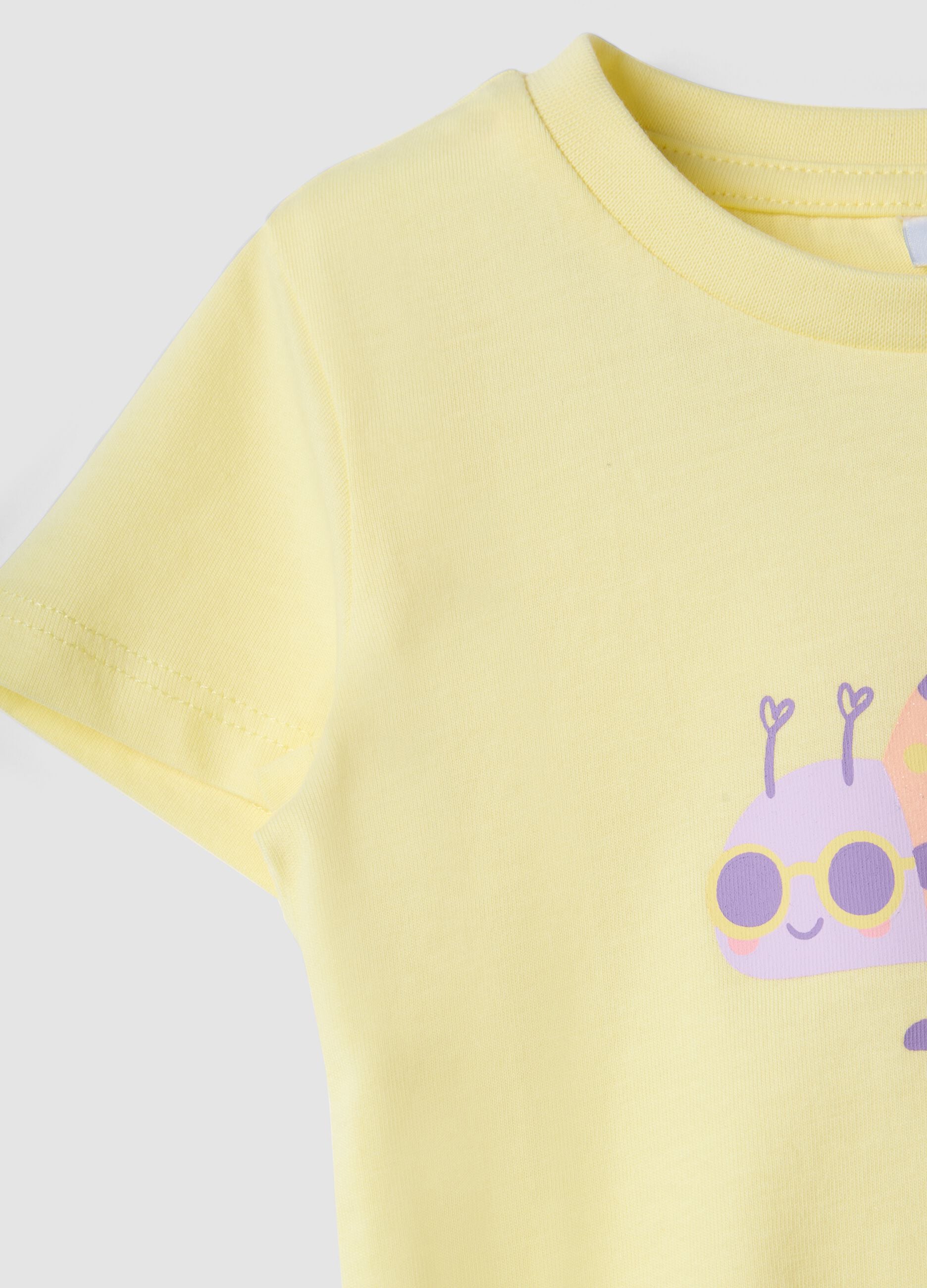 Yellow pure cotton girl's T-shirt, regular fit with print