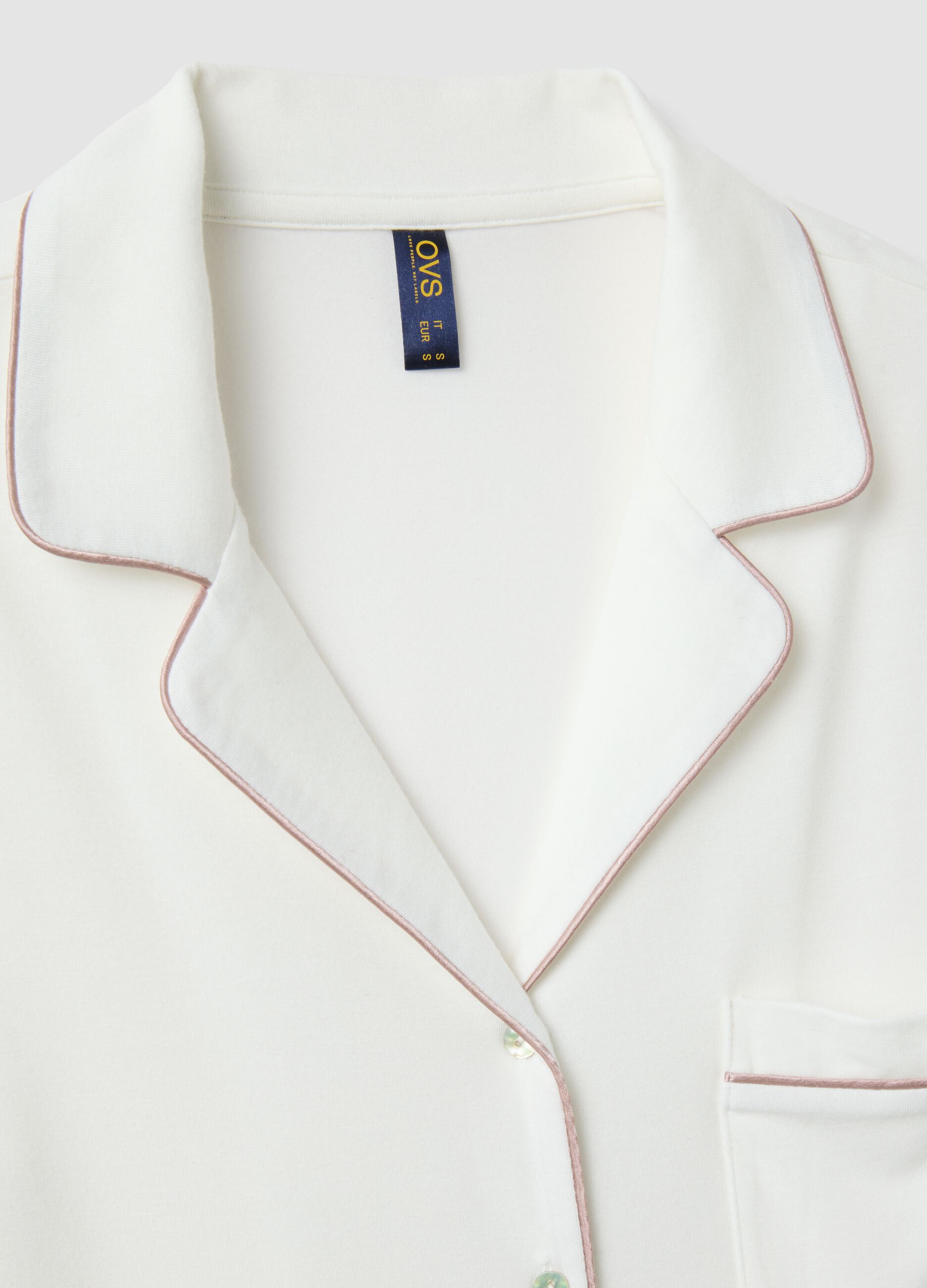 Regular fit white stretch viscose blend pyjama top