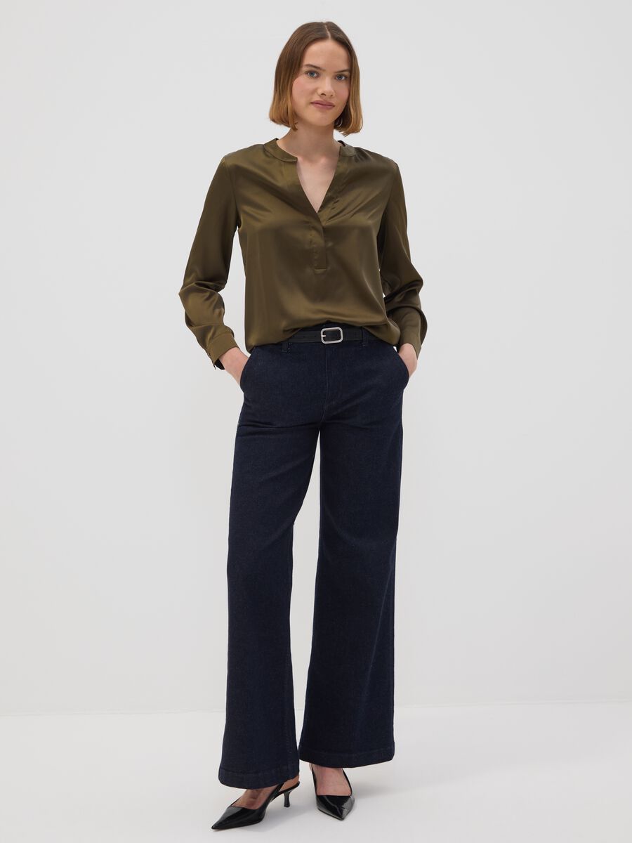 Green stretch shirt with Mandarin collar_2