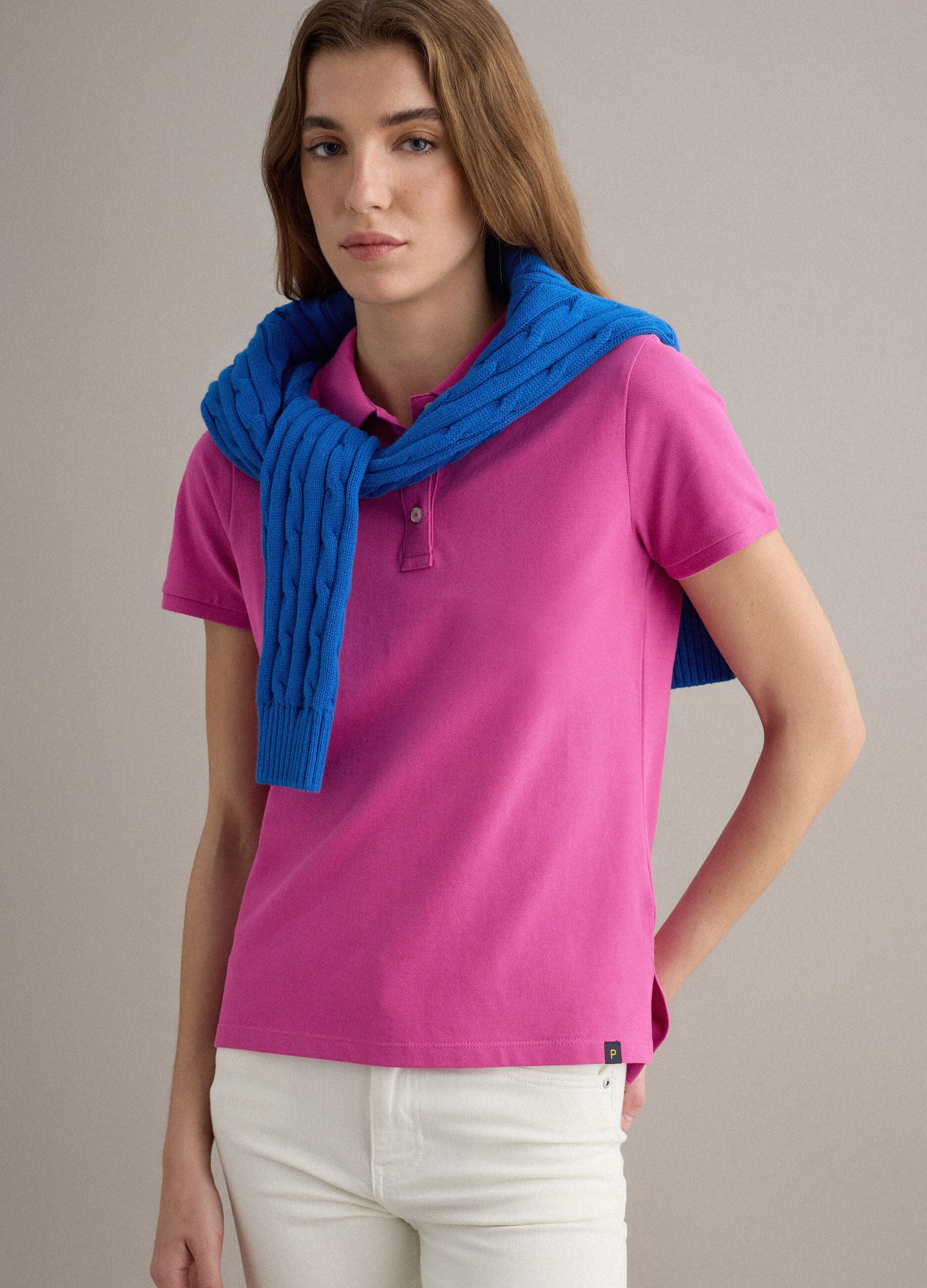 Pink organic cotton polo shirt, regular fit