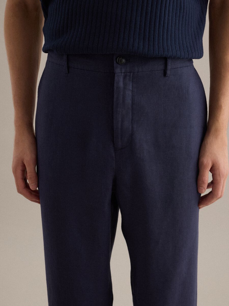 Regular fit pure linen blue trousers_3