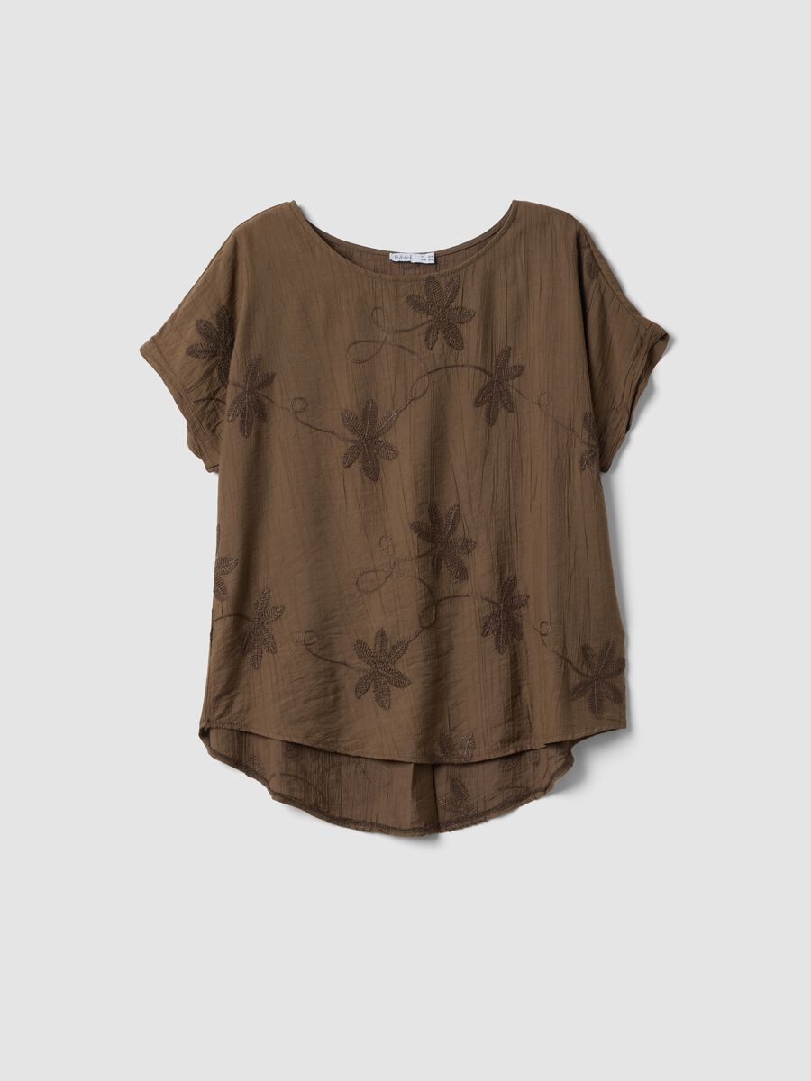 Brown viscose-blend blouse with floral embroidery_4