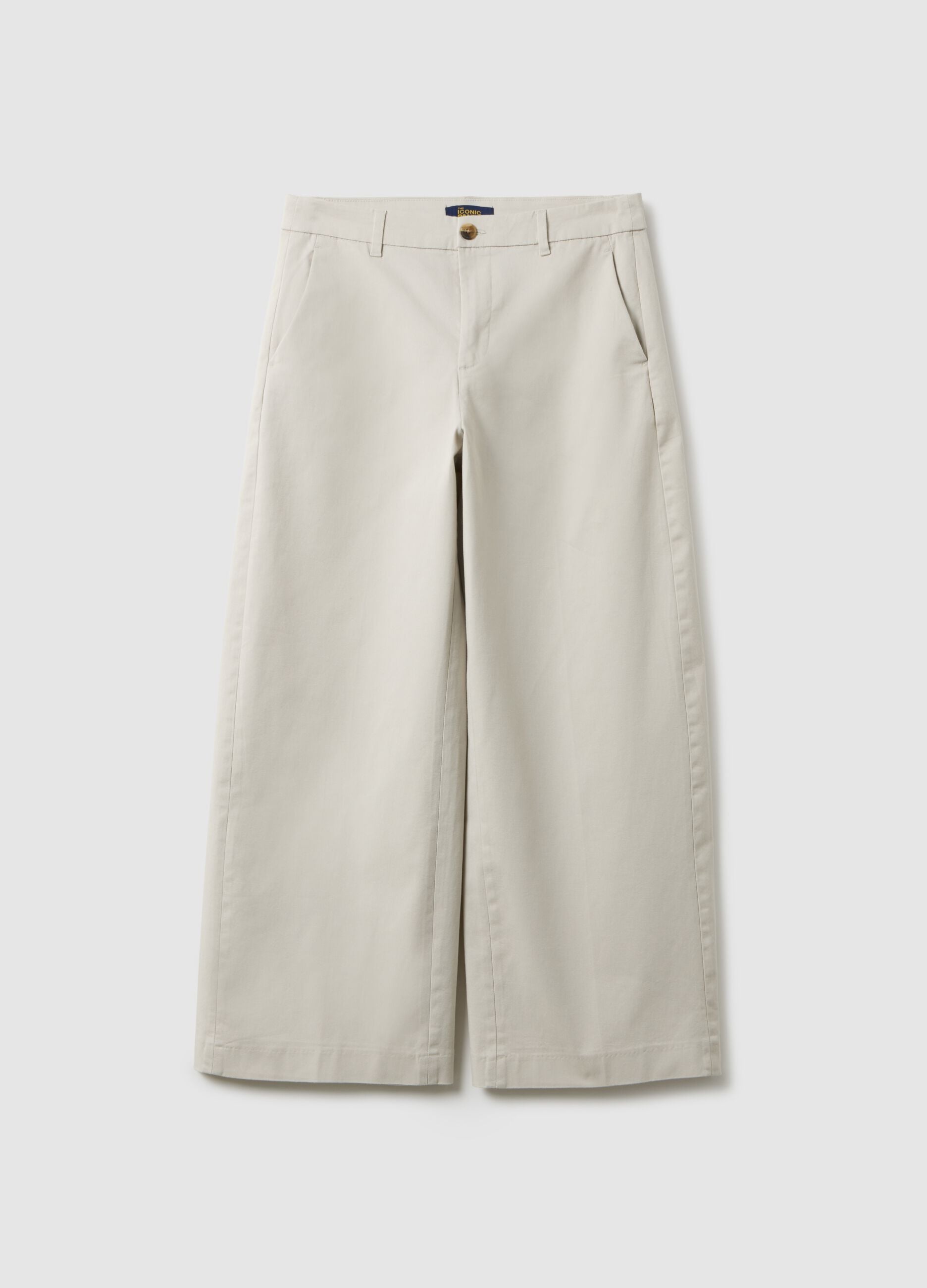 Beige wide-leg stretch cotton chino trousers regular fit