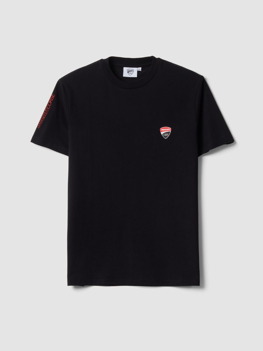 Black pure cotton T-shirt with Ducati print, regular fit_0