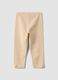 Beige stretch organic cotton leggings with bows for baby girl_1