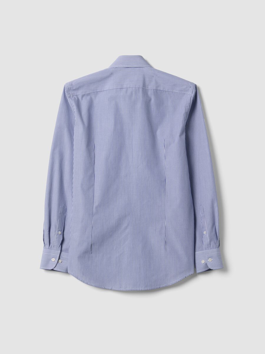 Blue striped cotton-blend button-down shirt, easy iron, slim fit_5
