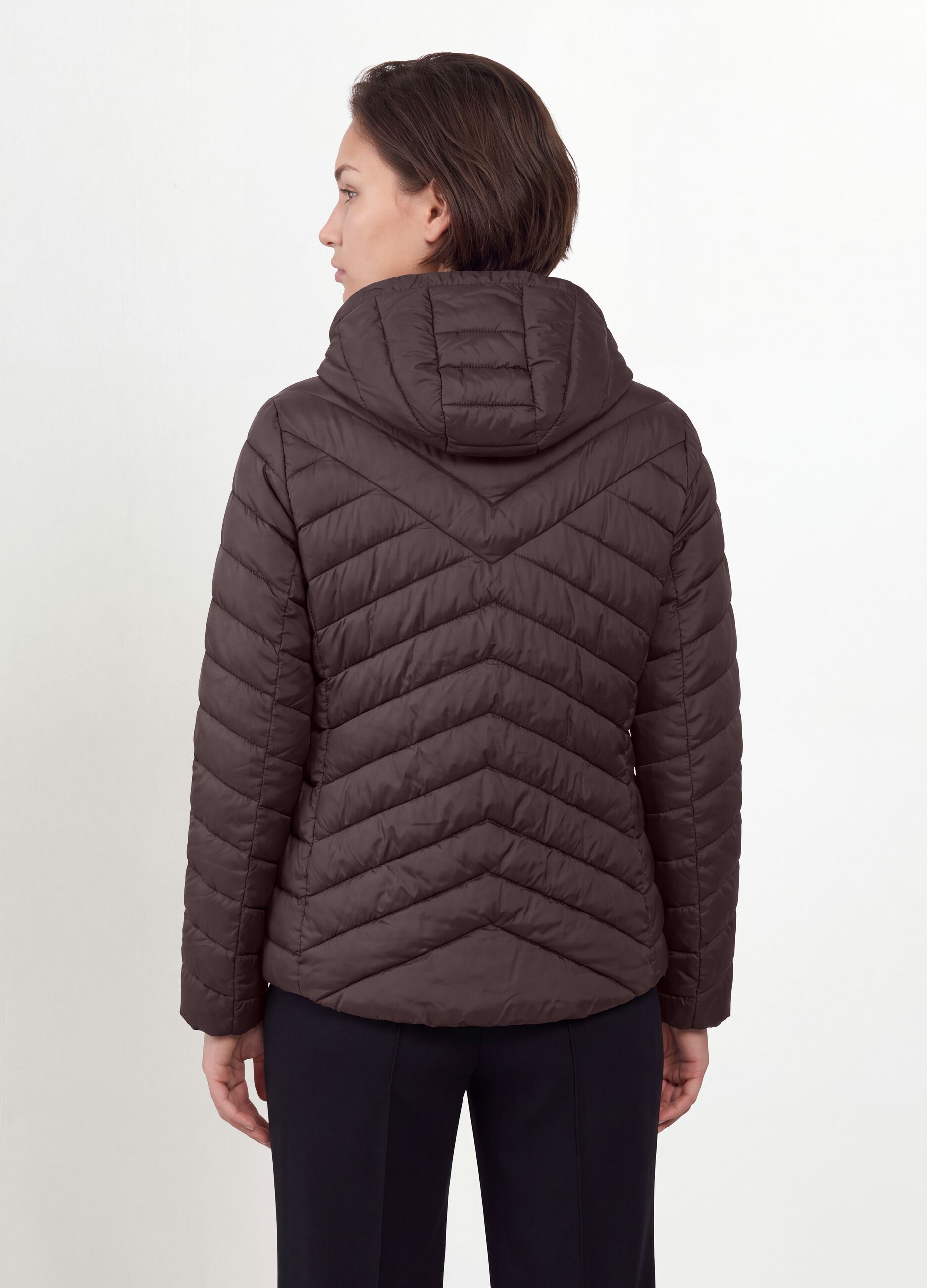 Ultralight purple quilted hooded jacket with zip, regular fit