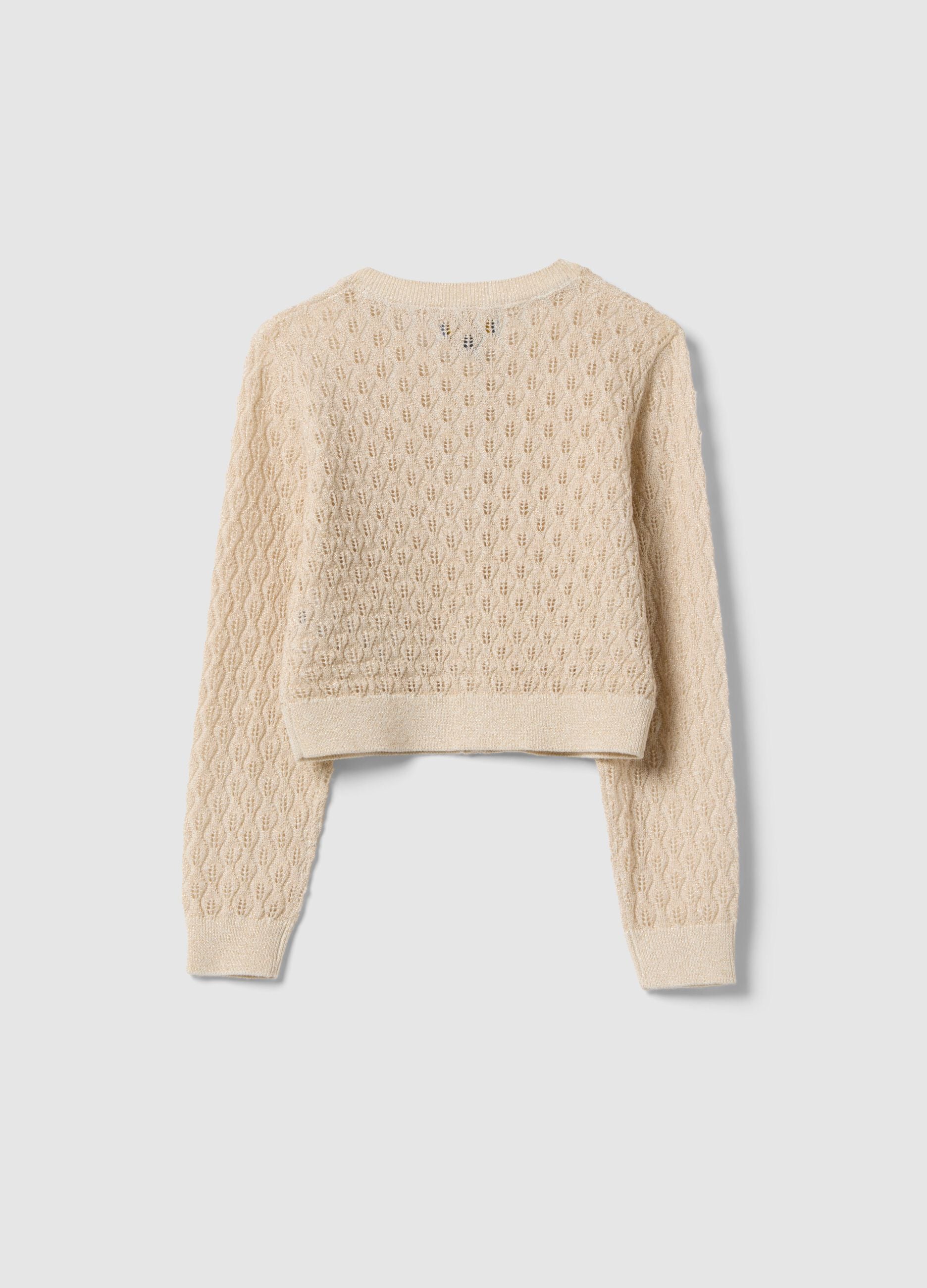 Girls' regular fit beige cotton-blend cardigan