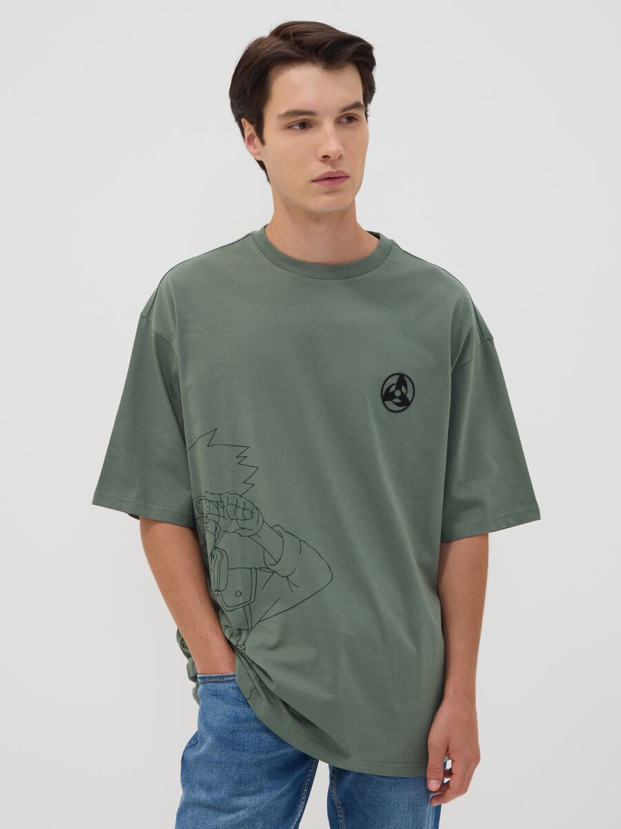Green pure cotton T-shirt with Naruto print_0